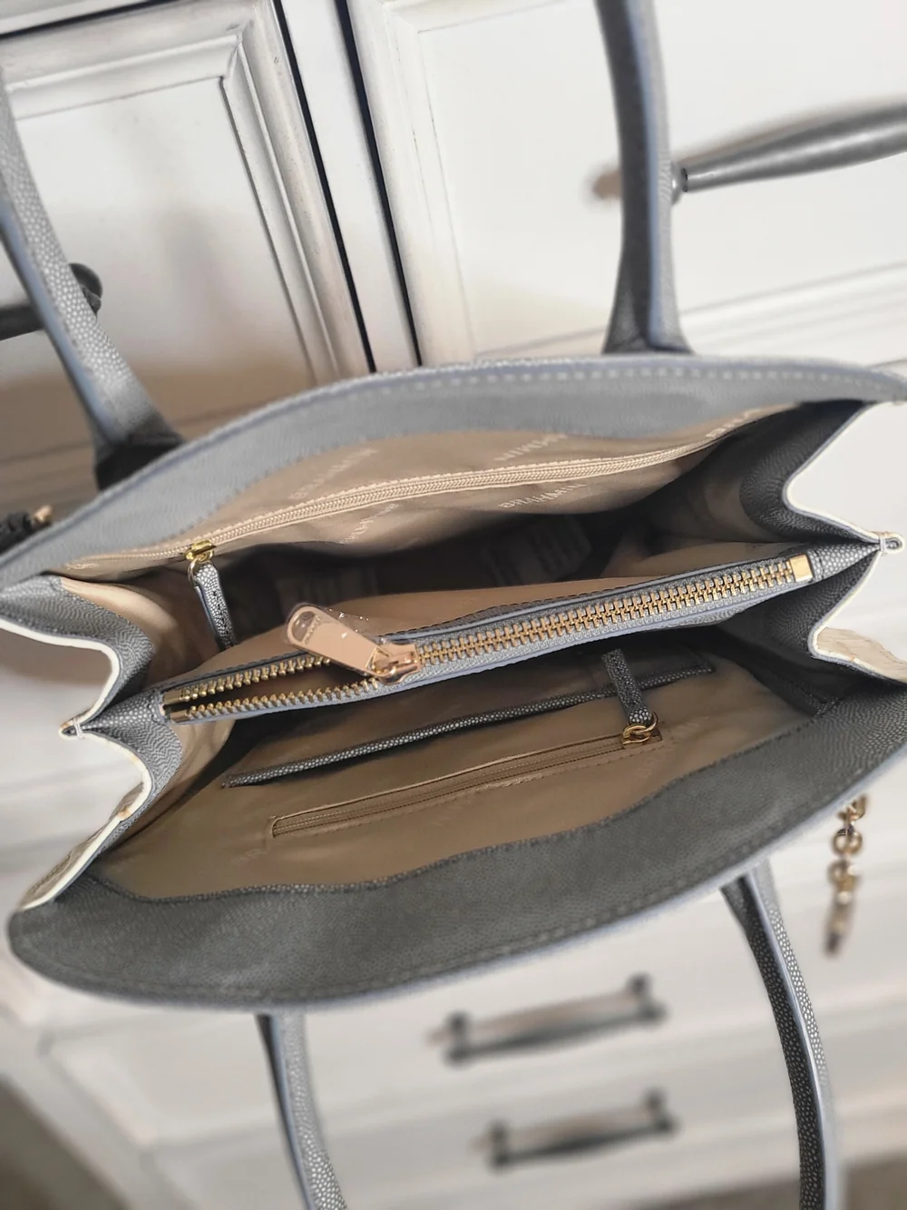 BRAHMIN-Gray and Cream Croc-Geniune Leather Satchel with Gold Accent